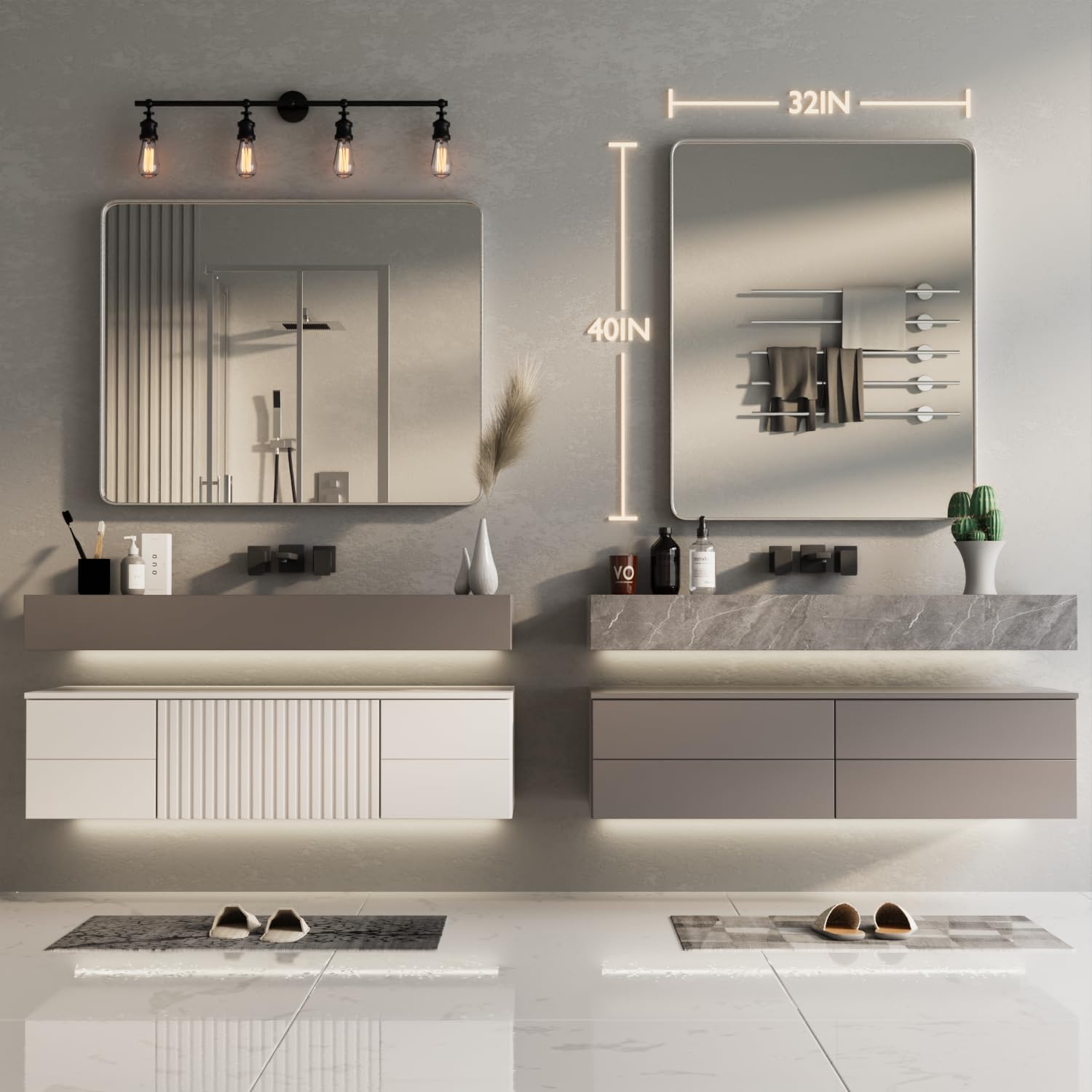 Amazon.com: Yamazakura Silver Bathroom Mirror for Wall, 40x32 Inch